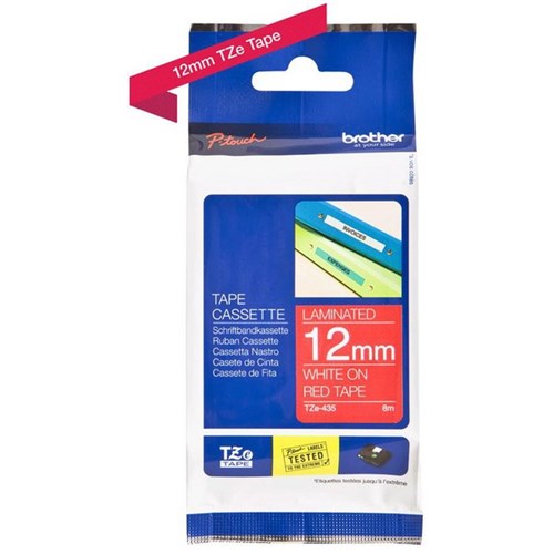 Brother Labelling Tape Cassette TZe-435 12mm x 8m White on Red