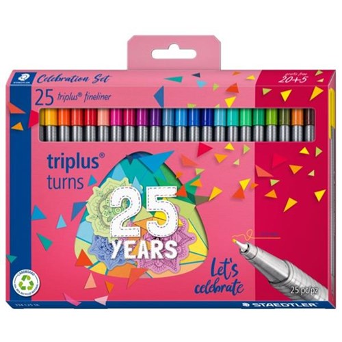 Staedtler 334 Assorted Colours Triplus Fineliner Pen Fine Tip 0.3mm, Pack of 20 + 5 Free
