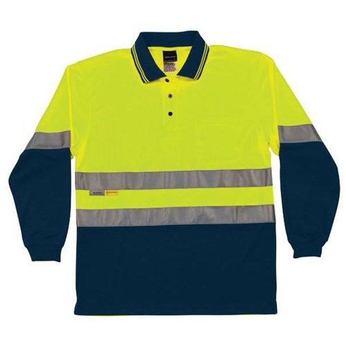 JB's Wear Hi Vis Long Sleeve Day Night Polo Shirt 3XL Lime/Navy