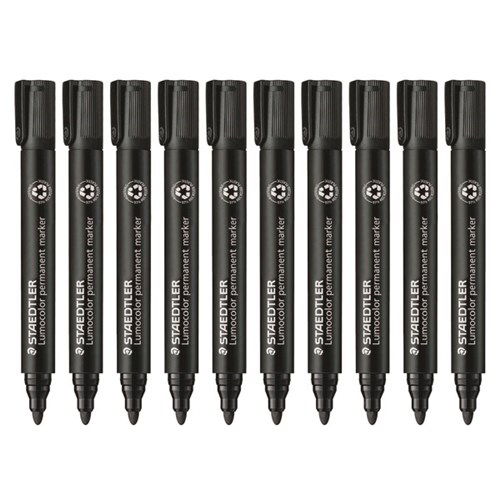 Staedtler Lumocolor 352 Black Permanent Marker Bullet Tip, Pack of 10