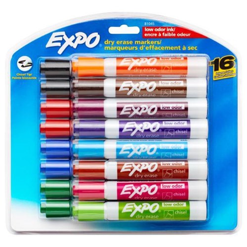 Expo Assorted Colour Whiteboard Markers Chisel Tip, Pack of 16