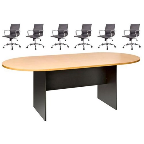 Emerge 2400 Conference Table With 6 Eames Replica Chairs 2400mm Beech/Ironstone