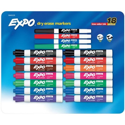 Expo Assorted Colours Whiteboard Markers Assorted Tips, Pack of 18