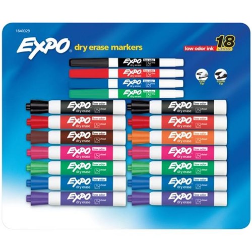 Expo Assorted Colours & Tips Whiteboard Markers , Pack of 18