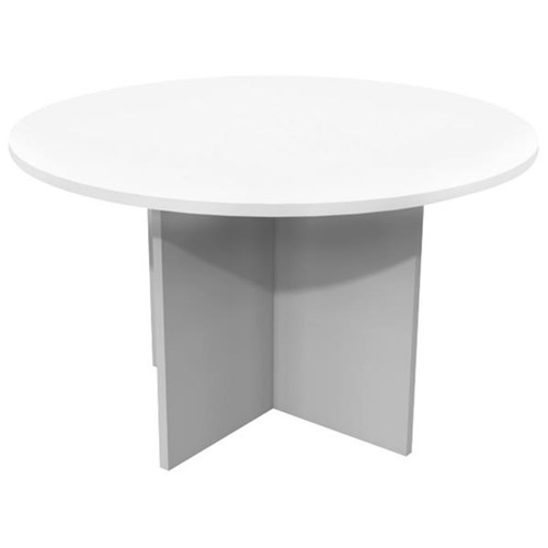 Meeting Table Round 1200mm Snowdrift White & Brushed Silver Crucifix