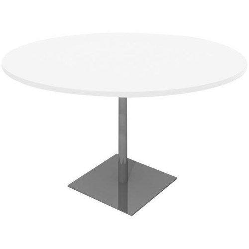 Meeting Table Round 900mm Silver Square Base Snowdrift White
