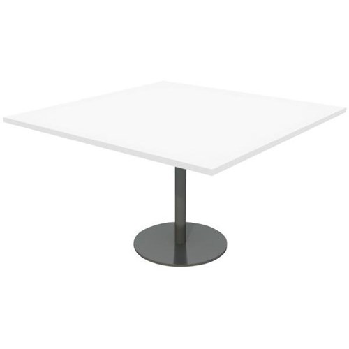Meeting Table Square 900mm Chrome Disc Base Snowdrift White