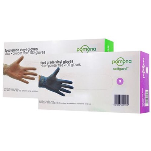 Pomona Selfgard Vinyl Disposable Gloves Powder Free, Pack of 100
