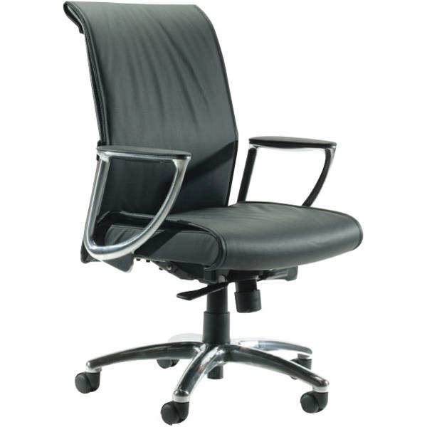 Bentley Executive Chair Black Leather/Polished Aluminium OfficeMax NZ