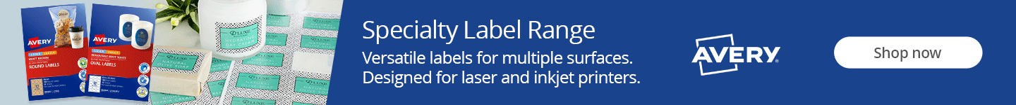Specialty Label Range - versatile labels for multiple surfaces. Designed for laser and inkjet printers. Shop now.