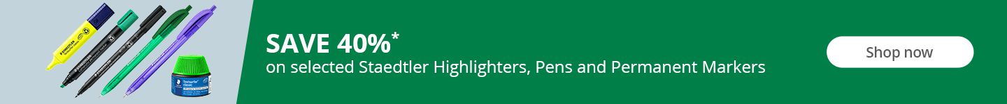 SAVE 40%* on selected Staedtler Highlighters, Pens and Permanent Markers. Shop now!
