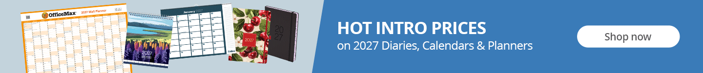 HOT INTRO PRICES on 2027 Diaries, calendars and planners when you order by 25 September 2026. Shop now!