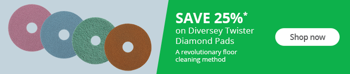 SAVE 25%* on Diversey Twister Diamond Pads. A revolutionary floor cleaning method. Shop now!