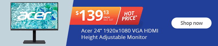 Hot Price Offer - Acer 24-inch Height Adjustable Monitor now only for $139.13 excl. GST. Shop now!