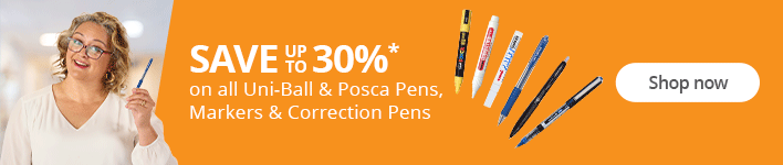 Save up to 30%* on all Uni-ball and Posca Pens, Markers and Correction Pens. Shop now!