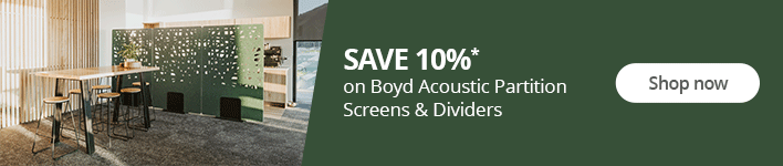 SAVE 10%* on Boyd Acoustic Partition Screens and Dividers. Shop now!