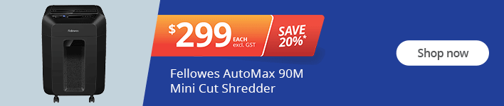 SAVE 20%* on Fellowes AutoMax 90M Mini Cut Shredder. Shop now!
