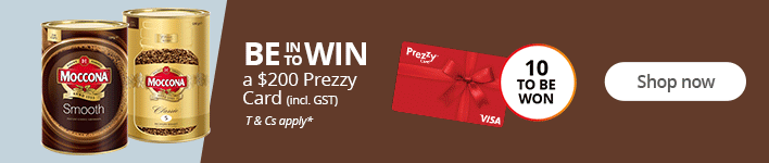 BE IN TO WIN* a $200 Prezzy Card (incl. GST). Purchase selected Moccona Classic or Moccona Smooth Instant Coffee 500g or 1kg to enter. Shop now!