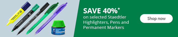 SAVE 40%* on selected Staedtler Highlighters, Pens and Permanent Markers. Shop now!